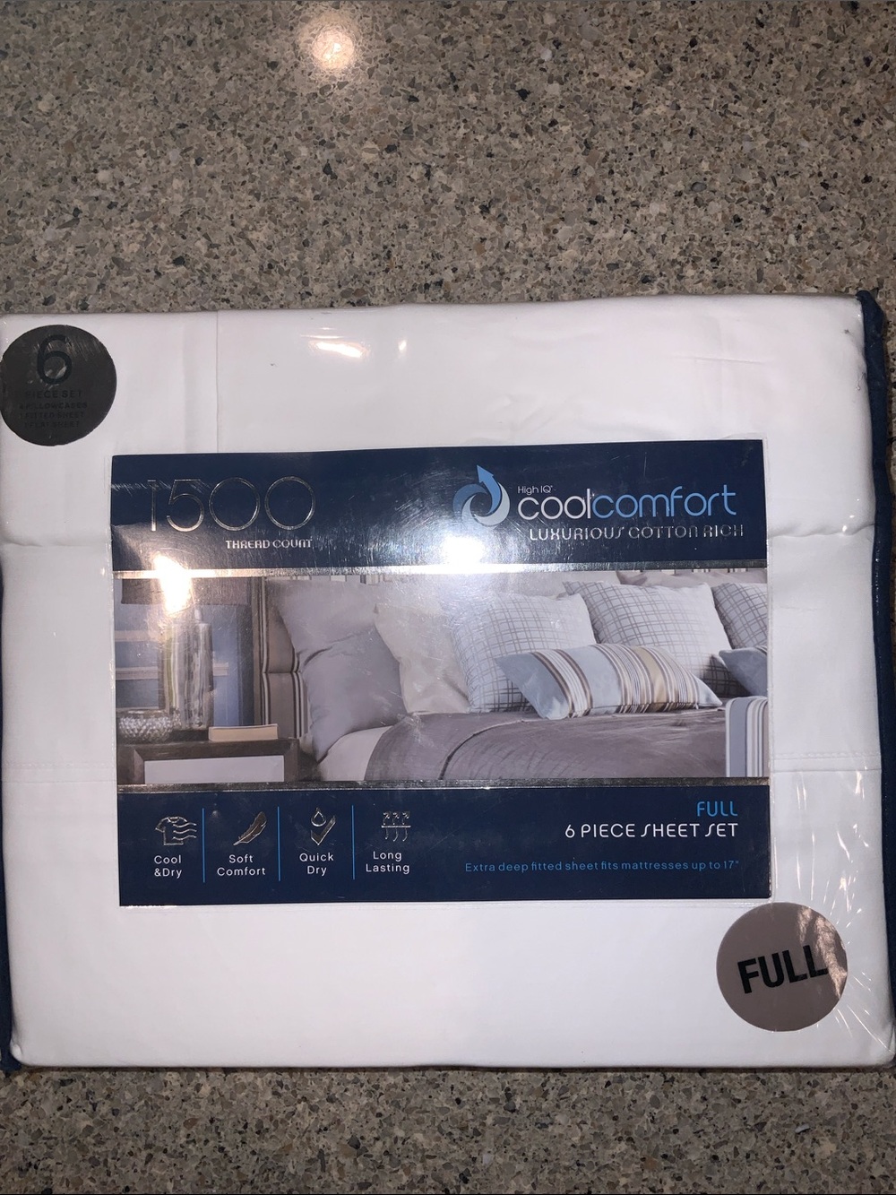 High IQ Cool Comfort 1500 Thread Count White Sheet Set - Full - NIP 6 pc set